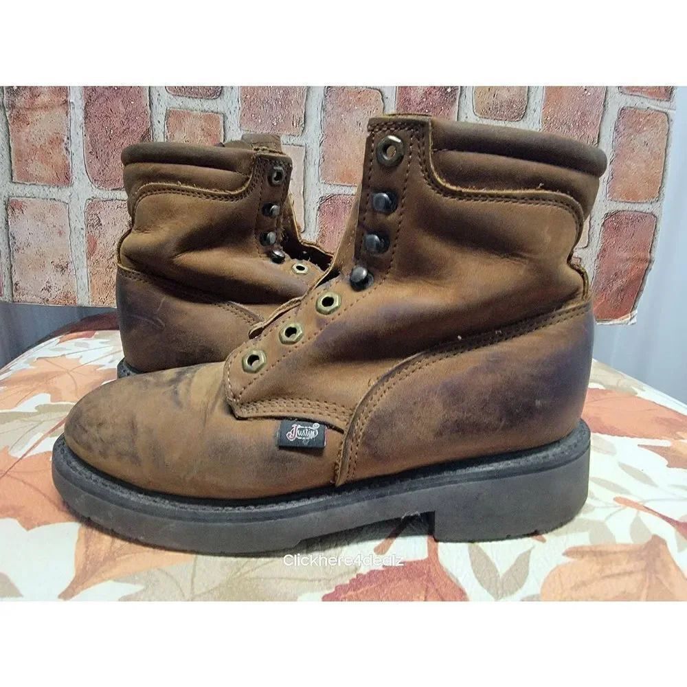 JUSTIN Original Work Boots USA Men’s 6 B Lace-up 762 Copper Caprice Leather
